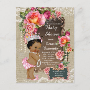 Burlap Lace Pearl Ethnic Princess Baby Dusche Einladung