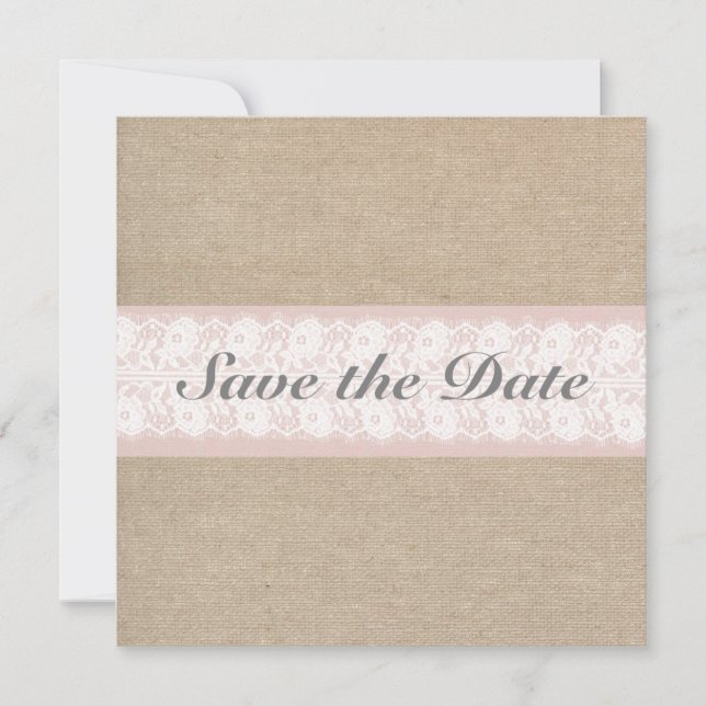Burlap & Lace Pink Save the Date anpassbar (Vorderseite)