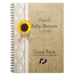 Burlap Lace Raffia Sunflower Image Guest Book Notizblock