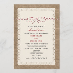 Burlap Lace & Red Paper Twine  Probe Einladung