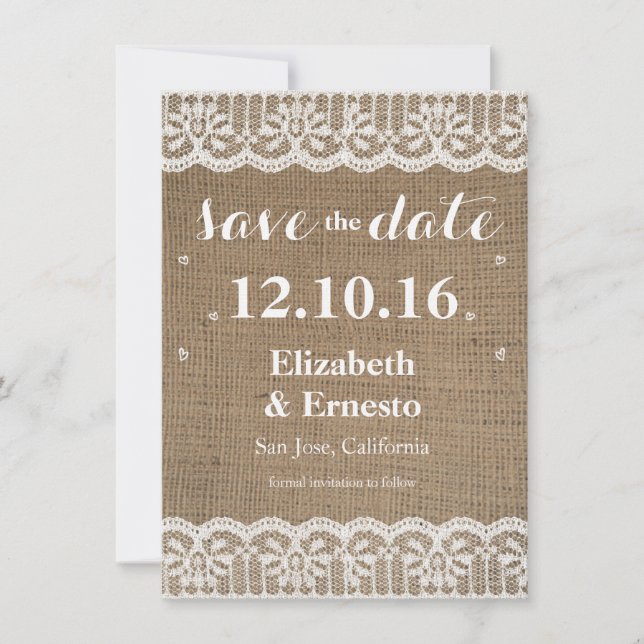 Burlap Lace Rustic Wedding Save the Dates 4.5x6.25 Date (Vorderseite)