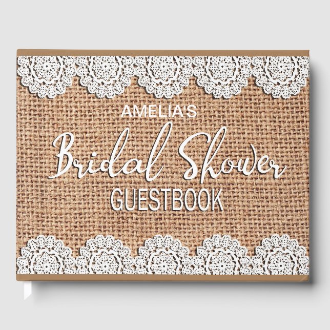 Burlap Lace Rustikales Brautparty Guestbook Gästebuch (Vorderseite)