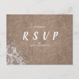 Burlap Lace silber Glitzer rustikale Hochzeit RSVP Einladungspostkarte