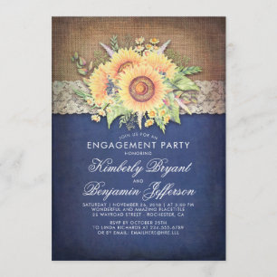 Burlap Lace Sunflower Navy Rustikale Engagement Pa Einladung