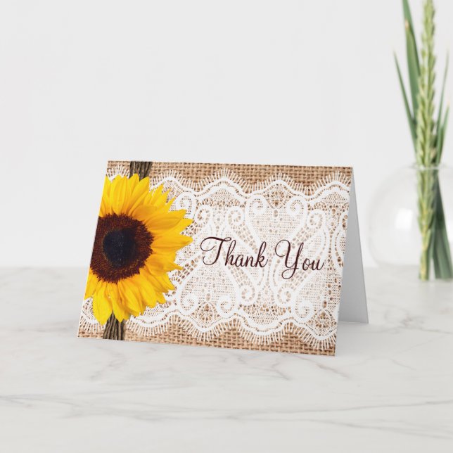 Burlap Lace Sunflower Vielen Dank an Ihre Karten (Vorderseite)