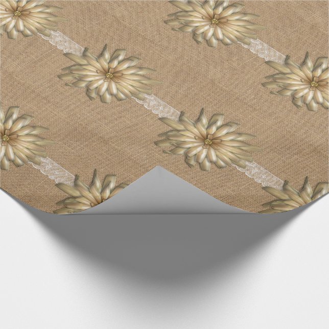 Burlap Lace und Tan Blume Geschenkpapier (Ecke)