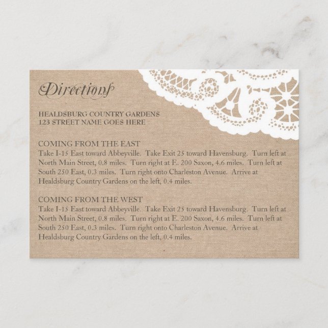 Burlap Lace Wedding Directors Enclosure Card Begleitkarte (Vorderseite)