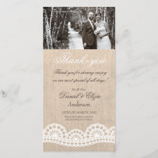 Burlap & Lace Wedding Vielen Dank Foto Card Dankeskarte