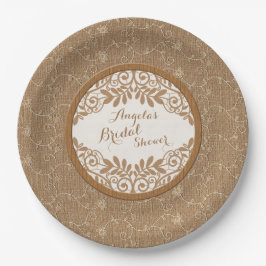Burlap Lace Wood Rustic Wedding Brautparty Pappteller