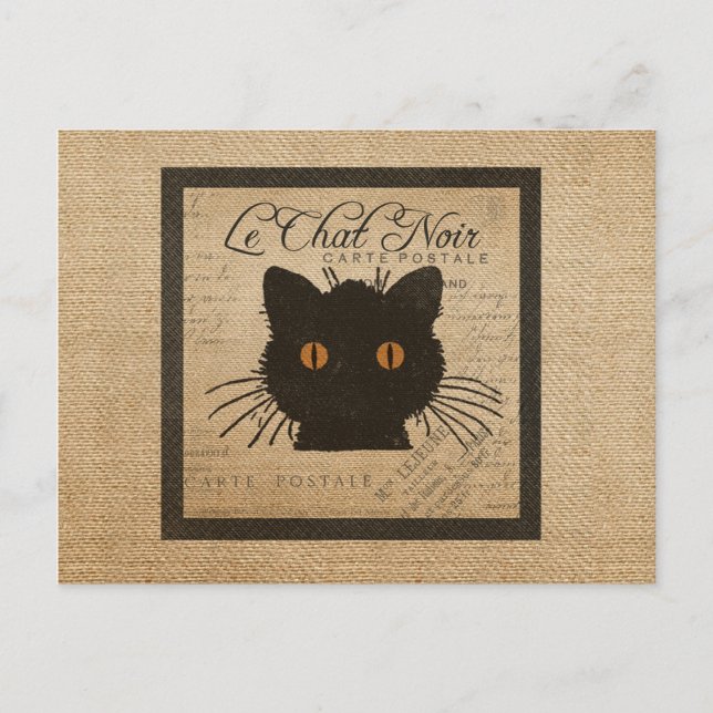 Burlap Le Chat Noir Französisch Die schwarze Katze Postkarte (Vorderseite)