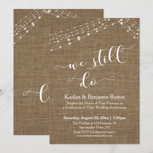 Burlap Light Strings machen wir noch immer Jubiläu Einladung (Vorne/Hinten)