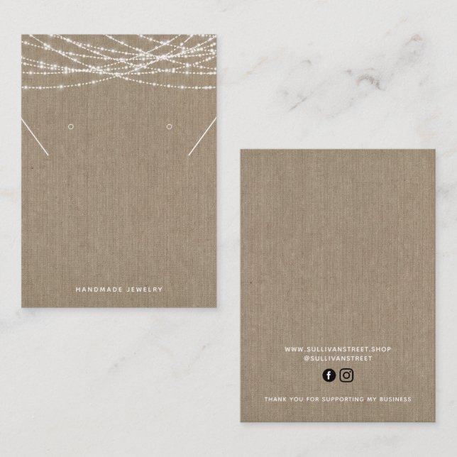 Burlap Lights-Kette Ohrringe Display Card Telefonnummerkarte (Vorne/Hinten)