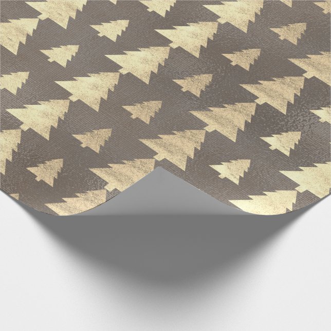 Burlap Linen Hütte Gold Brown Weihnachtsbaum Geschenkpapier (Ecke)