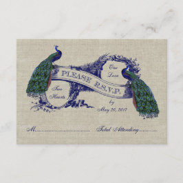 Burlap Linen Peacocks Rustic Wedding RSVP CARD Karte