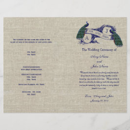 Burlap Linen Peacocks Rustikales Hochzeitsprogramm