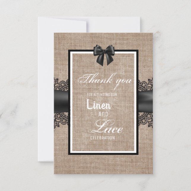 Burlap-, Linen und Spitzen-Hochzeitsfeier vielen D Dankeskarte (Vorderseite)