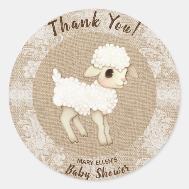 Burlap Little Lamb Baby Dusche Danke Sticker (Vorderseite)