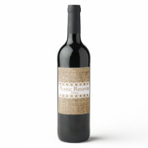 Burlap Look and Ribbon Design Wine Label