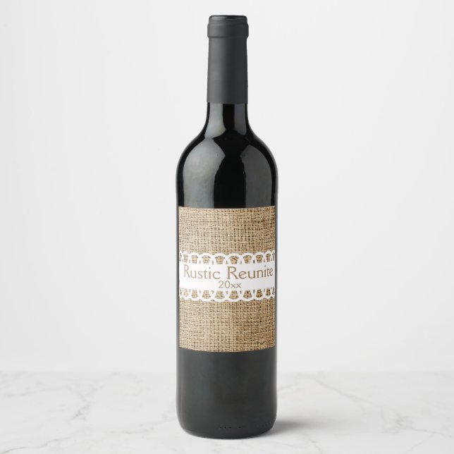 Burlap Look and Ribbon Design Wine Label Weinetikett (Vorderseite)