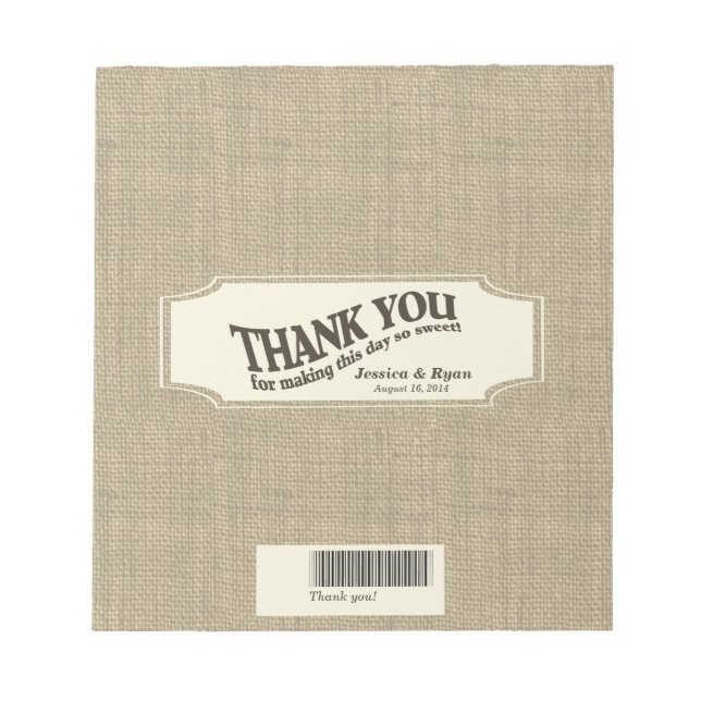 Burlap Look Candy Bar Wrap Notizblock (Vorderseite)