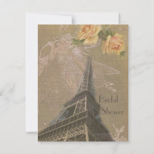 Burlap Look Eiffel Tower & Fairies Brautparty Einladung (Vorderseite)