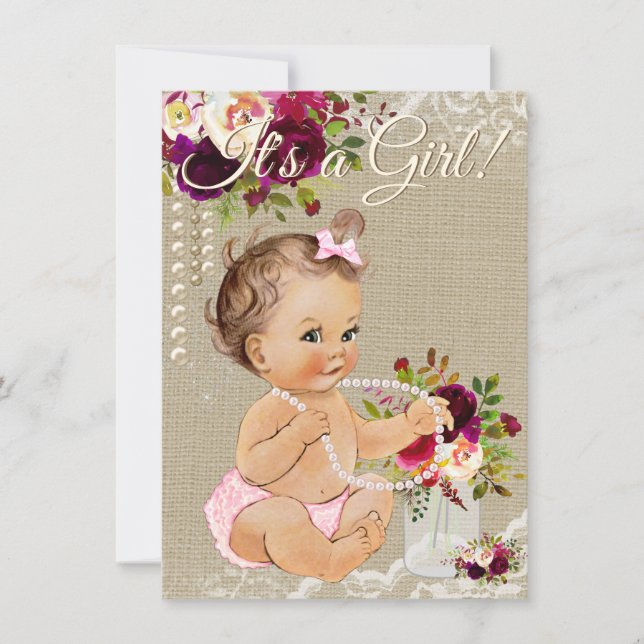 Burlap Mason Jar Baby Shower Einladungen (Vorderseite)