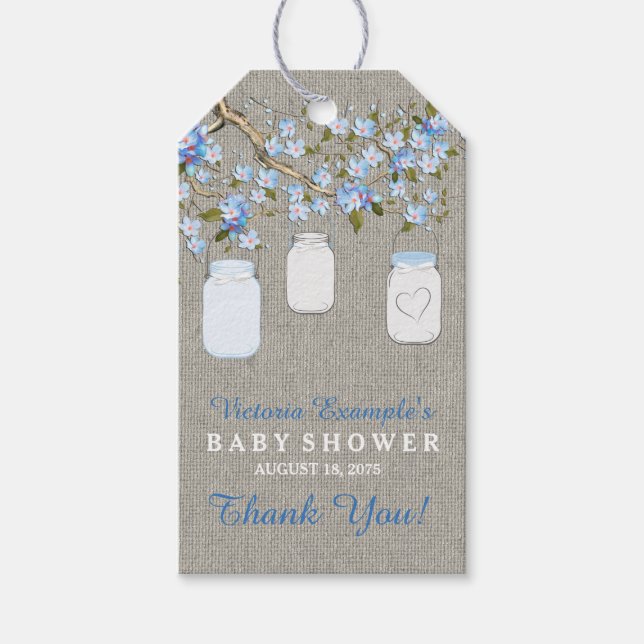 Burlap Mason Jar Baby Shower Geschenkanhänger (Vorderseite)