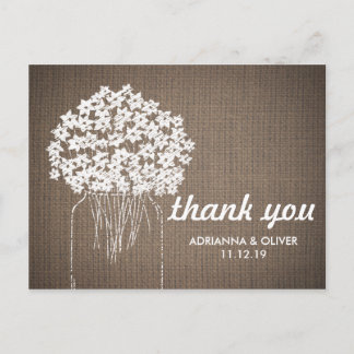 Burlap Mason Jar Blume Hochzeit Vielen Dank Postkarte