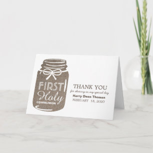 Burlap Mason Jar, Erste Heilige Kommune Vielen Dan Karte