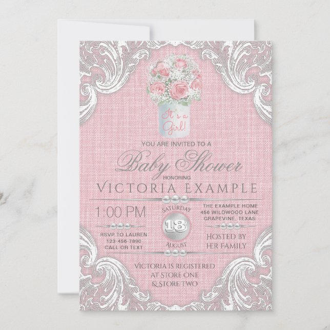 Burlap Mason Jar Rustic Baby Shower Einladungen (Vorderseite)