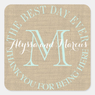 Burlap Monogram Best Day Quadratischer Aufkleber