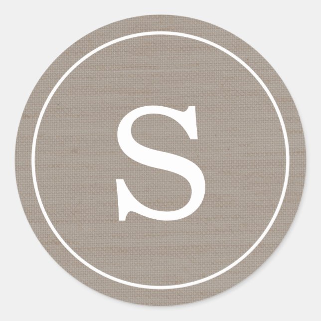 Burlap Monogramm Runder Aufkleber (Vorderseite)