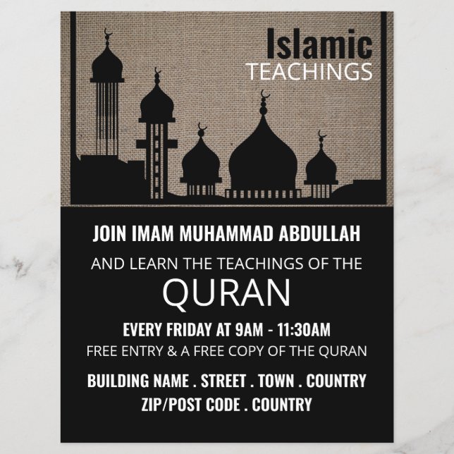 Burlap-Moschee-Silhouette, islamisches Lehreradver Flyer (Vorne)