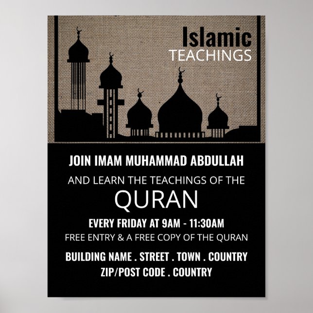 Burlap-Moschee-Silhouette, islamisches Lehreradver Poster (Vorne)
