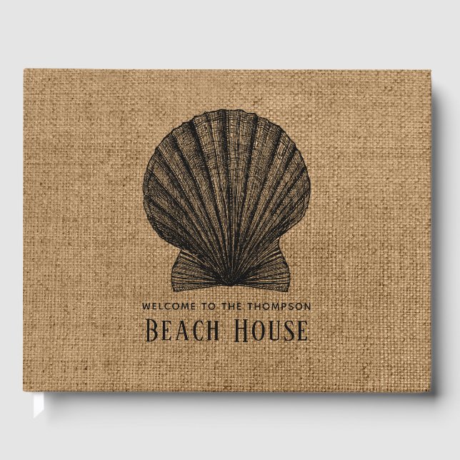 Burlap Muschel Beach House Gästebuch (Vorderseite)
