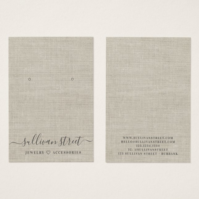 Burlap Ohrringe Schmuckkarte (Vorne & Hinten)