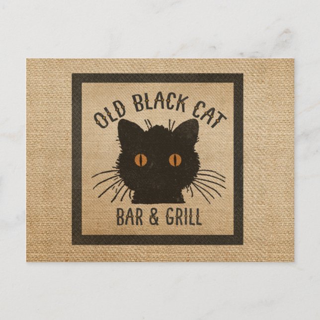 Burlap Old Black CAt Bar and Grill Postkarte (Vorderseite)