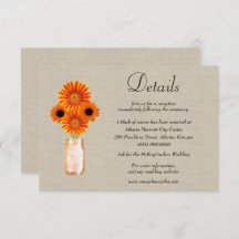 Burlap Orange Floral Mason Jar Wedding Details