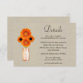 Burlap Orange Floral Mason Jar Wedding Details Begleitkarte