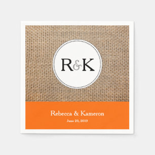 Burlap & Orange Mit Monogramm Wedding Serviette