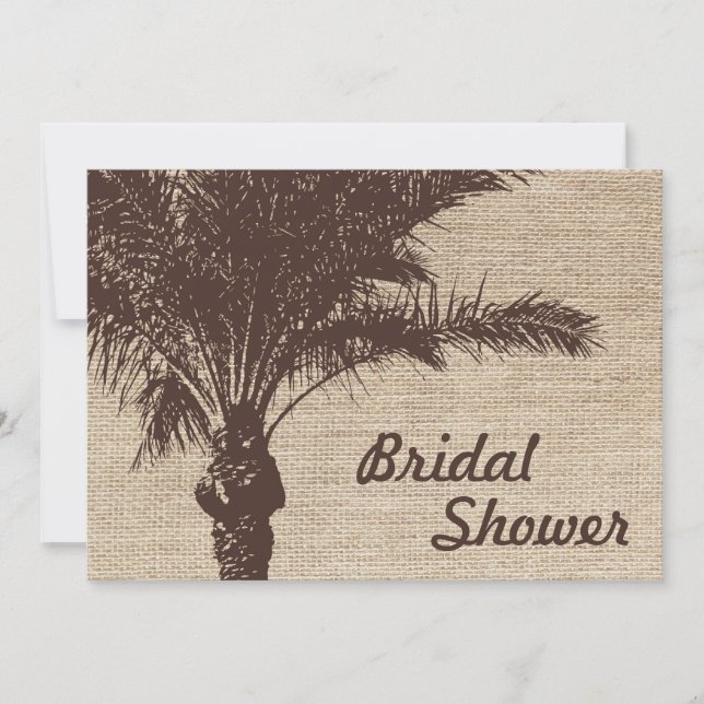 Burlap Palm Tree Brown Bridal Dusche Einladungen (Vorderseite)
