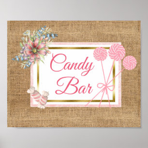 Burlap Pink Floral Candy Air Wedding Sign Poster