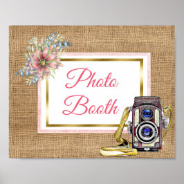 Burlap Pink Floral Foto Stand Wedding Sign Poster