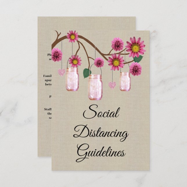 Burlap Pink Floral Mason Jar Sicherheitsmaßnahmen Begleitkarte (Vorne/Hinten)