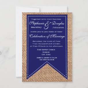 Burlap Print Blue Rustic Hochzeit Einladungen