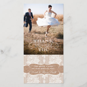 Burlap Print Lace Wedding Vielen Dank für Ihre Fot Dankeskarte