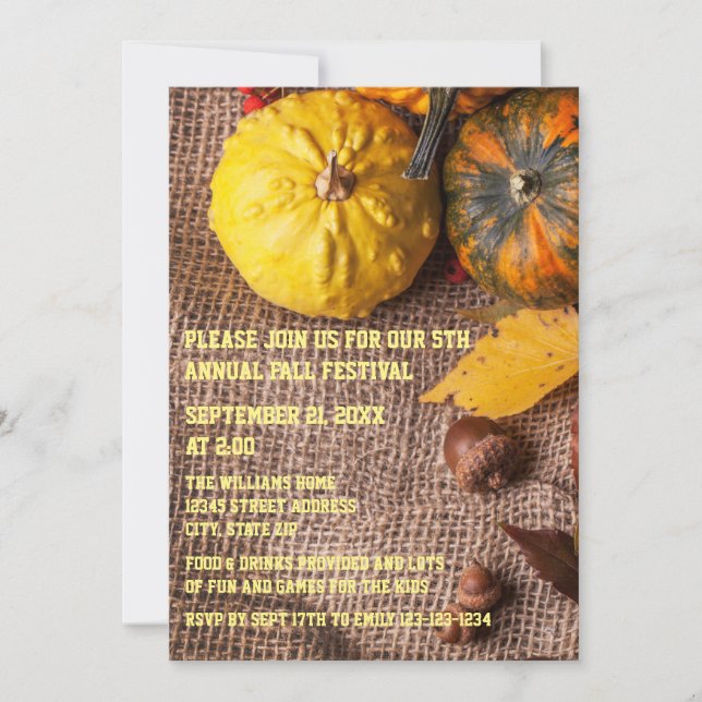 Burlap & Pumpkins - Herbst-Party Einladung (Vorderseite)