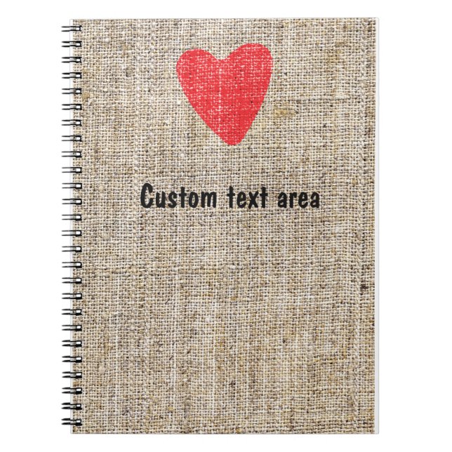 Burlap Red Briefmarke Heart Valentine Notebook Jou Notizblock (Vorderseite)