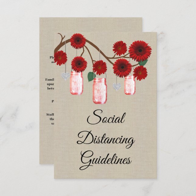 Burlap Red Floral Mason Jar Sicherheitsmaßnahmen Begleitkarte (Vorne/Hinten)