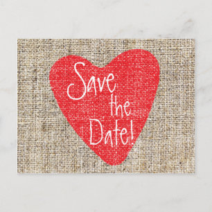 Burlap Red Heart Valentine Wedding Rett Postcard Postkarte